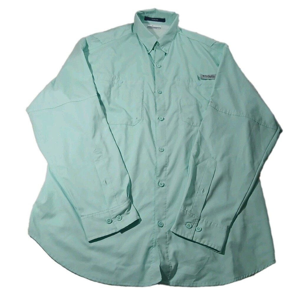 Columbia PFG Tamiami II Long Sleeve Fishing Shirt Mint Green Mens XL Hiking
